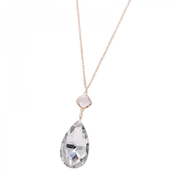 Glass Jewel Teardrop Long Necklace