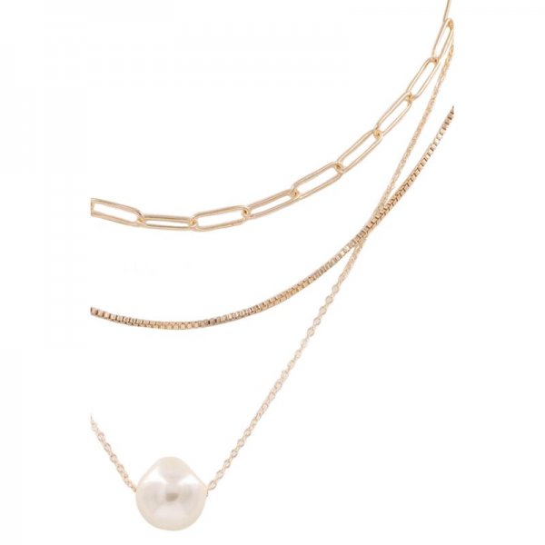 Chain Layered Cream Pearl Necklace