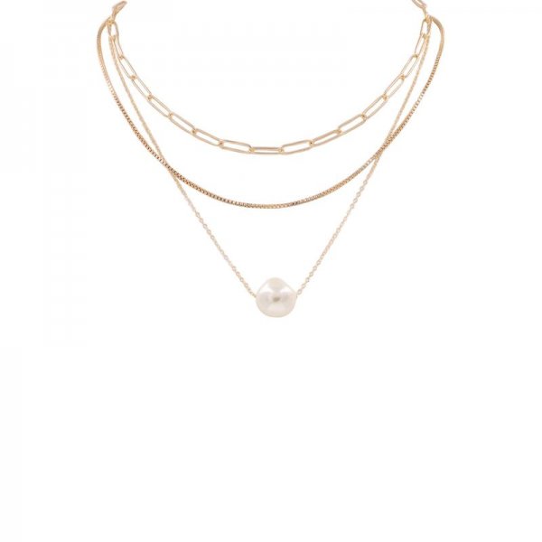 Chain Layered Cream Pearl Necklace