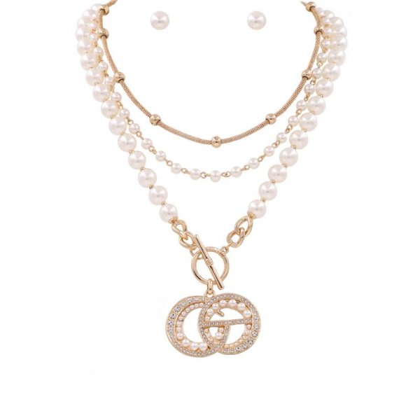 Metal C Chain Pendant Necklace Set