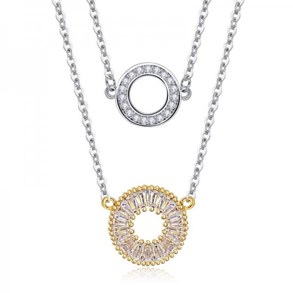 Two Tone  Circle Drop Necklace