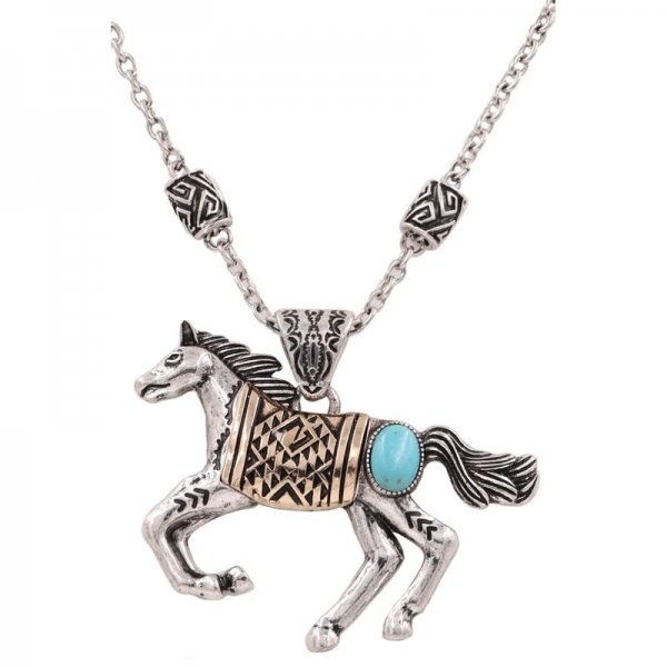 Horse Engraved Western Vintage Necklace Set