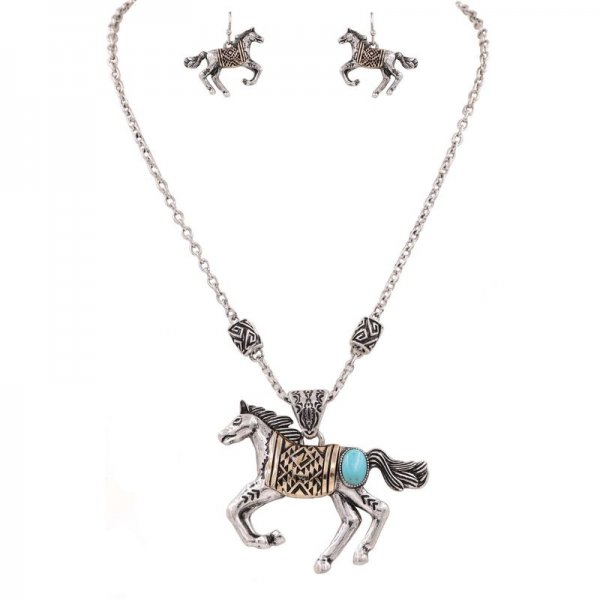 Horse Engraved Western Vintage Necklace Set