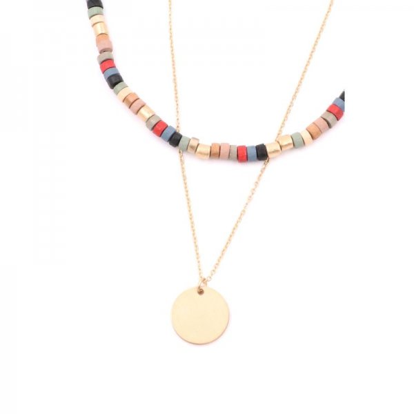 Bead Metal Disc Charm Necklace